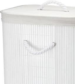Storage Solutions Wasmand - bamboe hout - met deksel - wit - 40 x 30 x 60 cm - 70 liter - opvouwbaar — thumbnail 2