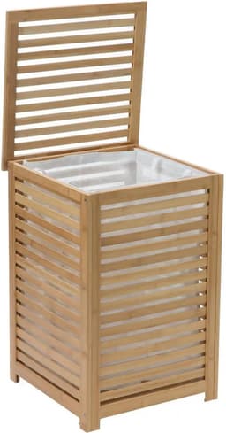 5Five Wasmand Bamboe hout - Met waszak - 65 liter - 40 x 38 x 58 cm - lichtbruin - met deksel — thumbnail 4