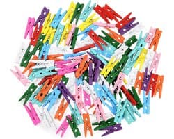Mini Houten Wasknijpers voor Foto's - 110 Stuks, Kleurrijke Decoratieve Clips voor Bruiloft, Kerst en Handwerk