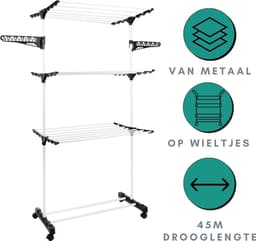 Wasrek Inklapbaar op Wieltjes - Droogmolen - Droogtoren Staand — thumbnail 2