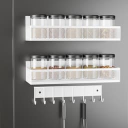 Koelkast kruidenrek organizer met gebruiksvoorwerphouder - 3 niveaus magnetisch kruidenrek - wandgemonteerde magnetische plank voor keukenkruiden - flessen opslag Wasmachine rek — thumbnail 1