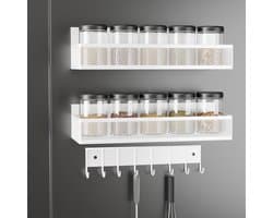 Koelkast kruidenrek organizer met gebruiksvoorwerphouder - 3 niveaus magnetisch kruidenrek - wandgemonteerde magnetische plank voor keukenkruiden - flessen opslag Wasmachine rek
