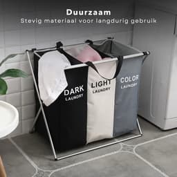 Wasmand 3 Vakken - Wassorteerder Aluminium - 65x40x60 cm - Afneembare Waszak - Inclusief EBOOK — thumbnail 5