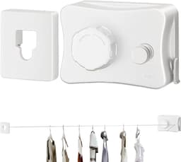 Intrekbare waslijn - roestvrijstalen draad waslijn | Intrekbare waslijn | Onzichtbaar zonder boren, wandmontage, zwaar belastbaar, binnen en buiten voor balkon, badkamer, slaapkamer, appartement — thumbnail 1