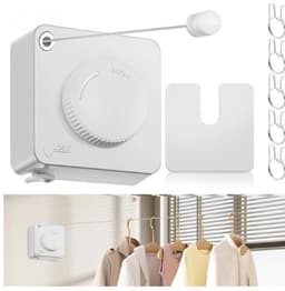 Onzichtbare waslijn - Intrekbare waslijn voor binnen - Verstelbare waslijn van staaldraad - Extra stevig, voor het drogen van wasgoed - voor wandmontage, eenvoudig op te hangen, met vergrendeling om doorhangen te voorkomen - 5 meter lang - wit — thumbnail 1