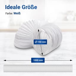 Drain Slang voor Droogtrommel 1 m 150 mm PVC Wit - Flexibele Ventilatie Slang voor Airco en Afzuigkap — thumbnail 3