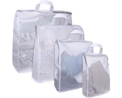 Waszakken - 4 stuks Gaas Waszakken - Draagbare waszakken - Vormvaste waszakken - 4 maten - Met rits en handvatten - Geschikt voor het wassen van sokken, bh's, ondergoed en kleding - S/M/L/XL - Grijs