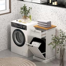 Vuile kledingkast houten emmer voor vuile kleding met lade en afneembare wasmand 40x37x82 cm wit — thumbnail 5