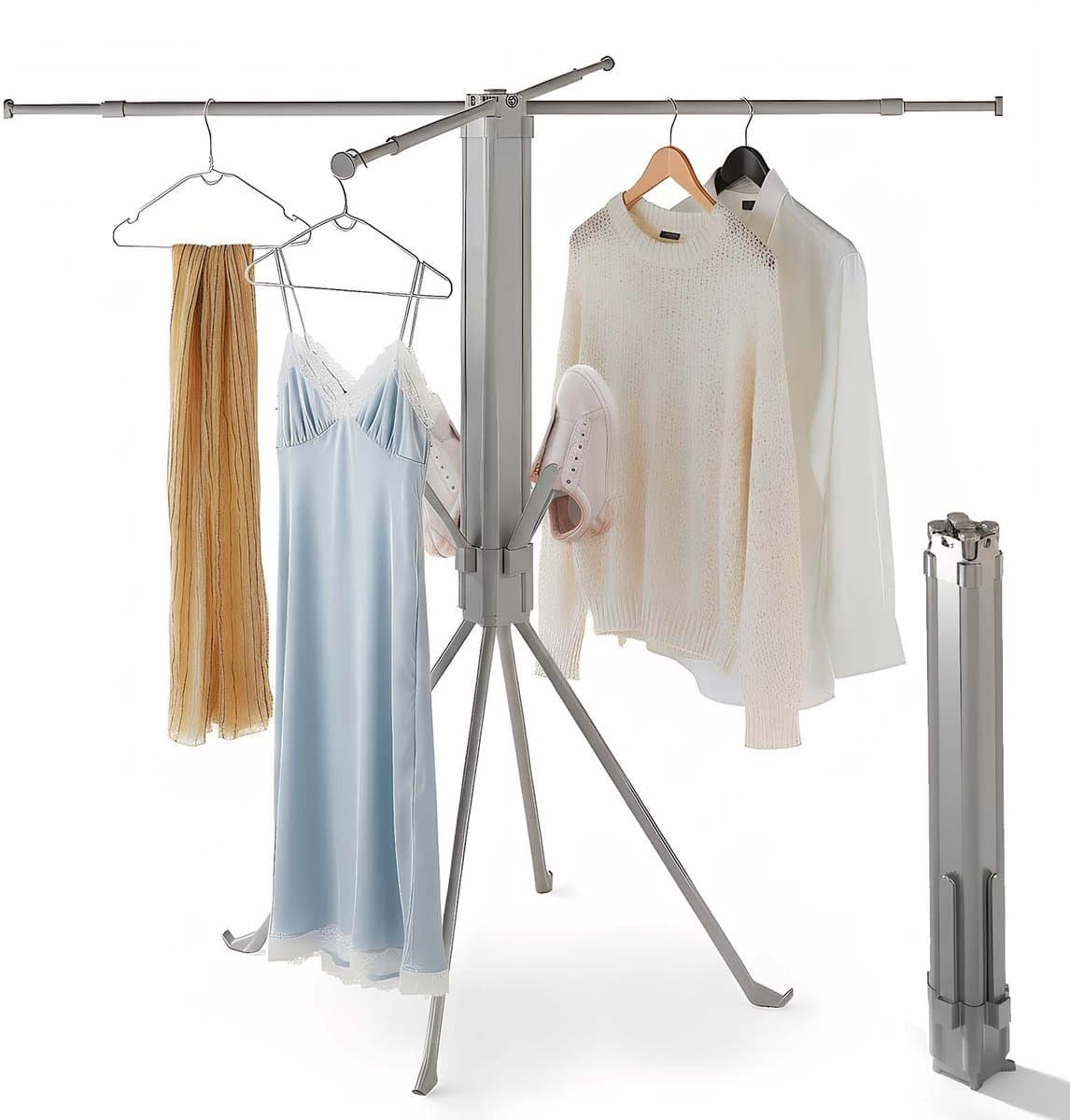 SHANNA Metalen Wasrek Inklapbaar - Staand Droogrek 132cm - Draagbaar opvouwbaar droogrek - In hoogte verstelbaar - Buiten & Binnen bruikbaar — afbeelding 1