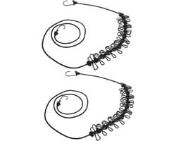 Waslijnen met Clips - Drooglijnen - Buiten Drogen - Verstelbare Clips - 2 Stuks - Zwart