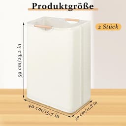 Dailygoods- Wasmand 2 Stuks - Smalle Wasmand - Wasmand met Houten Handgrepen - Polyester-Katoen - 40 × 30 × 59 cm - Wasverzamelaar - Wasmanden — thumbnail 5