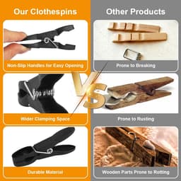 Wasknijpers met Mandje - Kledingklemmen Set - Kleding Drogen - Antislip en Windbestendig - 60 stuks - Zwart Wit — thumbnail 3