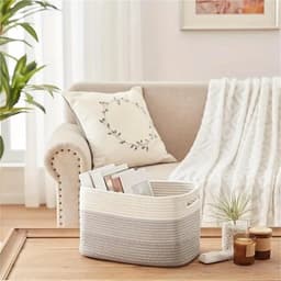 Katoenen Opbergmand 65L - Rechthoekige Wasman - Gevlochten Mand voor Dekens, Speelgoed & Was - 100% Natuurlijk & Veilig - Woonkamer & Babykamer - Grijs — thumbnail 5