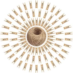 Set van 100 Houten Kledingknijpers en Foto Clips met 30 m Jute Touw voor Kleding, Foto's en Creatieve Projecten — thumbnail 1