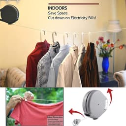 Waslijn - Uitschuifbare lijn - Kleding drogen - 180 graden draaibaar - 6 meter - Grijs — thumbnail 2