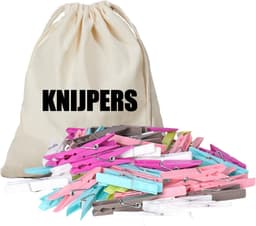Canvas knijperzak/ opbergzakje knijpers wit/ offwhite met koord 25 x 30 cm en 100 plastic wasknijpers - Knijperzak met knijpers — thumbnail 5