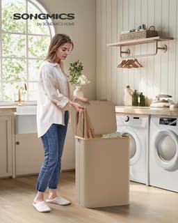 Wasmand – Oxford-stof – Camelbruin – 2 vakken met deksel en uitneembare mesh-voering — thumbnail 2