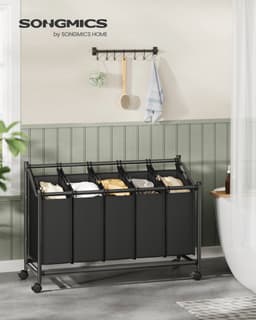SONGMICS - Wasmand - Wasmand met Wieltjes - 4 Afneembare Waszakken - Voor Bijkeuken Slaapkamer Badkamer — thumbnail 3