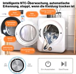 STILVORA Wasdroger – Compact En Stil 3 Kg – 53,5 x 42 x 65 cm – ABS En Staal – Wit – Wandmontage Voor Kleine Ruimtes – 8 Programma’s — thumbnail 4