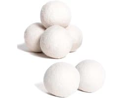 Een set van 6 herbruikbare wollen droogballen, pluisvrij, geschikt voor het drogen van kleding, dierenharen en kledingpluisjes. — afbeelding 1