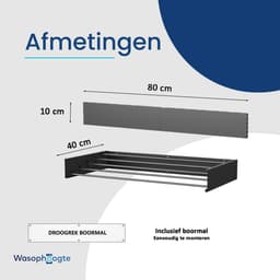 Wasophoogte® Wanddroogrek - Wandmontage Droogrek - Inklapbaar - Muurdroogrek - Wasrek hangend - 80cm - 4m Drooglengte - 2 STUKS — thumbnail 4