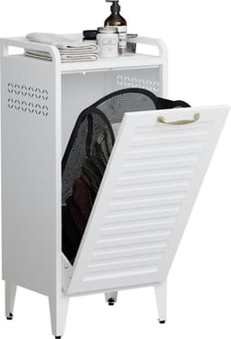 VEEHAUS® Tessi Wasmand - Luxe Wasverzamelmand – Wasbox – Ergonomisch Uitneembare Zak – Metalen Frame van Hoogwaardig Staal - 42 x 35 x 93 cm – Wit — thumbnail 1
