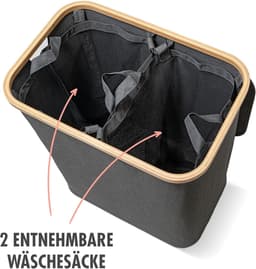 Wasmand 140 liter met deksel en bamboe frame | 2 vakken en uitneembare waszakken | Opvouwbare en stijlvolle oplossing voor wasgoed — thumbnail 3