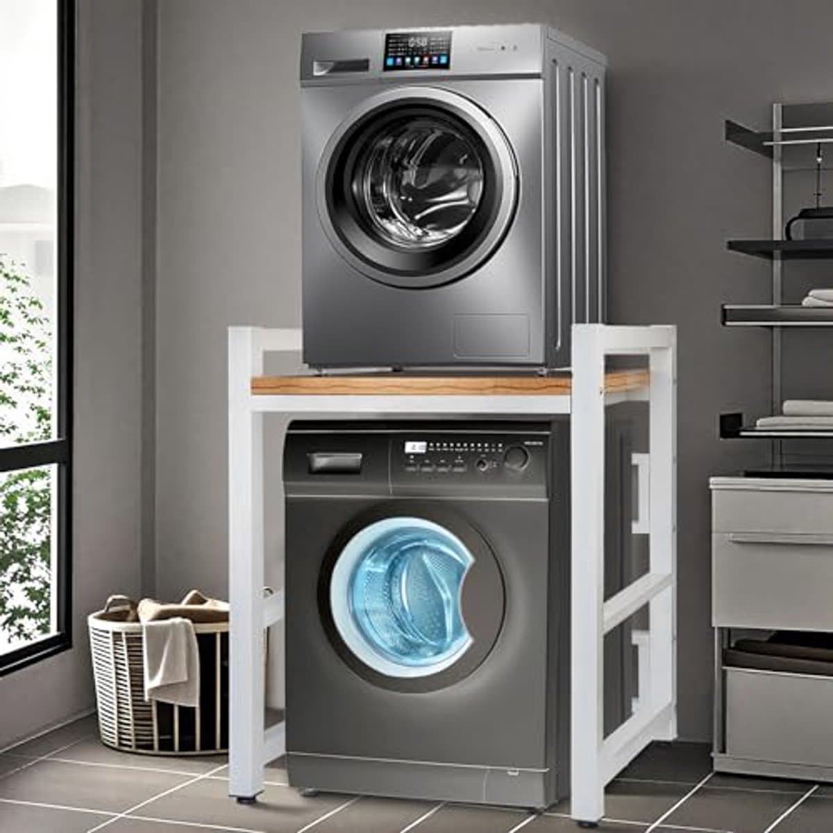 Wasmachinekast met droogkast en verstelbare rekken - Draagvermogen 300 kg - Voor badkamer, keuken, balkon en wasruimte — afbeelding 1