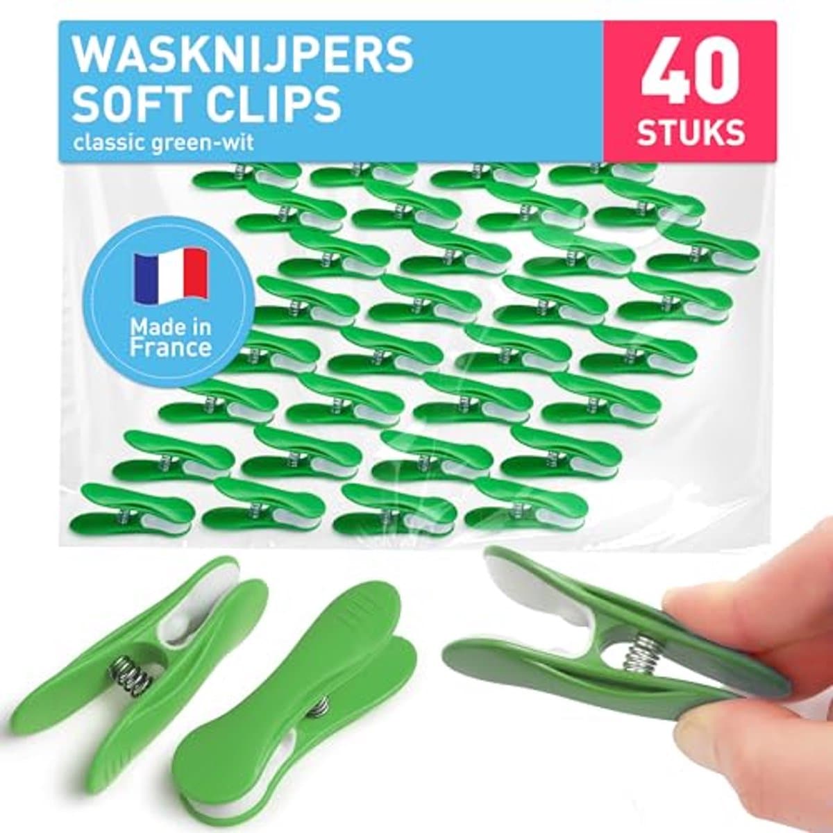 Premium wasknijpers soft clips - 40 stuks in groen-wit voor een duurzaam huishouden — afbeelding 1