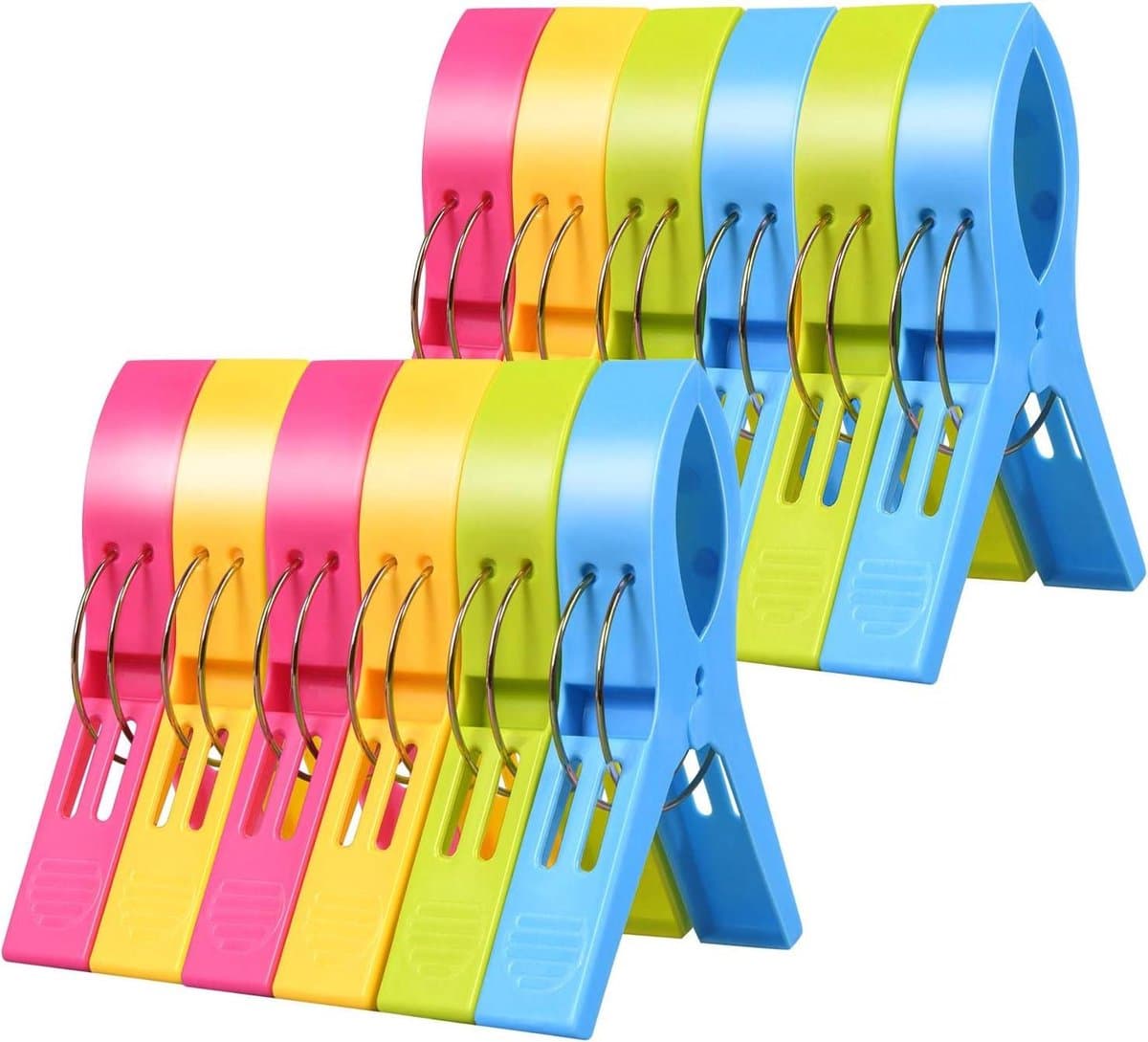 Allecto Plus - Grote Strandhanddoekclips 12 Stuks - Handige Wasknijpers voor Ligbedden en Zwembadstoelen - Felgekleurde Plastic Clips voor Handdoeken - Set van Quiltclips. — afbeelding 1