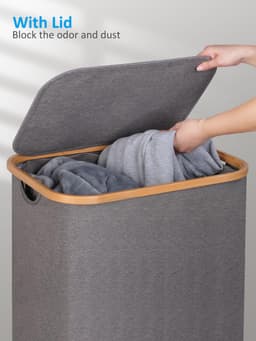 Wasmand met Wielen - Bamboe-frame - 100 Liter - Verwijderbare Binnenzak - Voor Huishoudelijk Gebruik — thumbnail 5