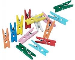 Multicolor mini wasknijpertjes, 24 stuks, voor het ophangen van kaartjes e.d.