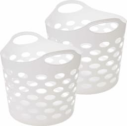5Five Flexibele wasmand/opbergmand - 2x - rond - wit - 28 liter - D39 x H54 cm — thumbnail 1