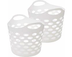 5Five Flexibele wasmand/opbergmand - 2x - rond - wit - 28 liter - D39 x H54 cm