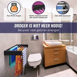 Movela® Wanddroogrek - Wanddroogrek - Droogrek Inklapbaar - Wasrek Hangend - Wasrek muur - Kledingstang - Wasrek Ophangbaar - Inklapbaar - Zwart — thumbnail 4