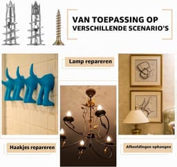 146 stuks M4 zelfborende gipsplaatpluggen, metalen gipsplaatpluggen met schroeven, holle ruimtepluggen gipsplaten pluggen met zelftappende schroeven voor bevestiging in gipsplaten, beton en baksteen — thumbnail 2