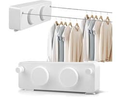 Waslijn Uittrekbaar Wand, 2 x 4,2 m roestvrij staal dubbel koord, wandgemonteerde intrekbare uittrekbare waslijn, 20 kg draagvermogen, ruimtebesparend voor badkamer, balkon en waskeuken