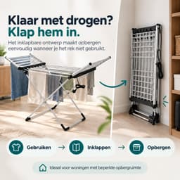 DreamGoods Elektrisch Droogrek - Instelbare Verwarming & Timer - Verwarmd Wasrek Inklapbaar - Duurzaam Drogen - Verwarmd Droogrek - Elektrisch Wasrek - Wasrek Inklapbaar - Droogrek met Verwarming Energiezuinig — thumbnail 4