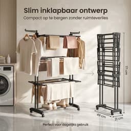 Droogrek Staand - Inklapbaar Wasrek met Wielen - Droogtoren 4 Lagen - 24 Meter Drooglengte - 50 kg Draagvermogen — thumbnail 2