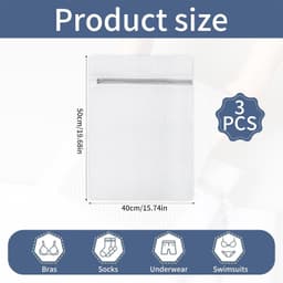 Duurzame Waszakken Set van 3 - Ademende Mesh Wasnetten met Rits 50x40cm voor Kledingbescherming, Antiklit en Reisopslag — thumbnail 5