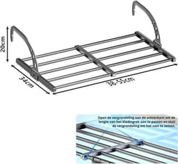ZRNS® Droogrek Deur - Wasrek Hangend Trapgat - Wasdroger Balkon en Radiator - Uitschuifbaar — thumbnail 4