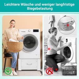 2-delige set wasmachine-onderstel, met lade, 63 x 54 x 32 cm, wit, versterkte stalen platforms elk 150 kg, grote opbergruimte 44 x 48 x 18 cm, universele onderbouw voor wasmachine/droger — thumbnail 3