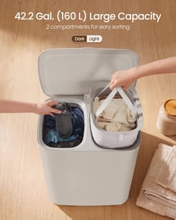 Beige Wasbox 56 x 40,5 x 70 cm met Deksel en 2 Vakken, Grote Wasmand 160 L met Uitneembare Waszakken, Opvouwbare Laundry Basket met Stabiel Frame en Handgrepen, Was Organizer voor Kleding Sorteren, Slaapkamer Badkamer — thumbnail 5