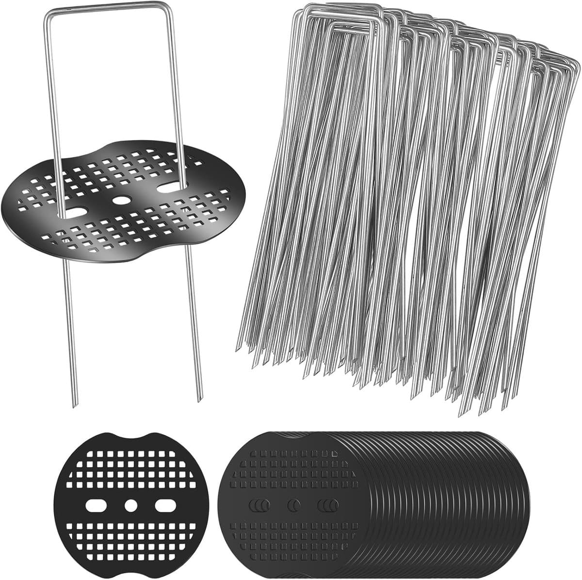 SnelShoppen - 50 U-vormige Grondpennen voor Onkruiddoek, 150x40mm Gegalvaniseerde Grondankers van RVS voor Tuin, Camping, Kunstgras, Inclusief 50 Moer — afbeelding 1