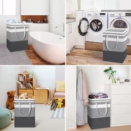 Wasmand, grote wasverzamelaar, katoen-linnen, wasmand, wassorteerder, wasbox, kubus, opbergdoos met handgrepen, voor slaapkamer, badkamer, roze/wit, 72 l — thumbnail 4