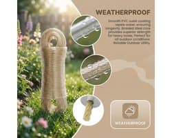 30 m waslijn met stalen kern, 3 mm extra sterk, pvc-gecoate, scheurbestendige waslijn voor buiten, tuin, balkon en camping
