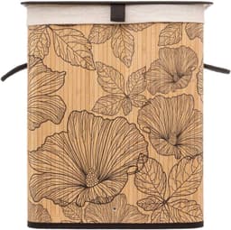 Wasmand van bamboe en ecru stof, 50 l, decoratie Blackflora FIVE-174702A — thumbnail 4