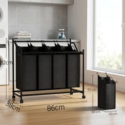 Wasmand - mand voor vuile kleren - wasmand op wielen - speelgoedopbergmand - mand voor kledingindeling - extra groot, diep - gemakkelijk te sorteren - slijtvast - opbergaccessoires - geschikt voor wasruimte, badkamer, balkon (zwart, 86*82cm) — thumbnail 5