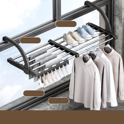 Uitschuifbaar Droogrek Met Afneembare Sokkenclips - 64-110 cm 17 Verstelbare Posities Opvouwbaar En Draagbaar Roestvrij Staal - Voor Binnen, Buiten, Doucheruimte En Balkon — thumbnail 4