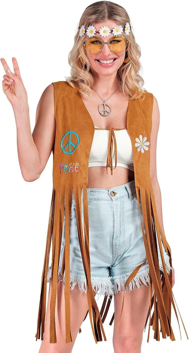 Party Fashion - Hippiekostuum voor dames, franjes, bruin, festivaloutfit — afbeelding 1